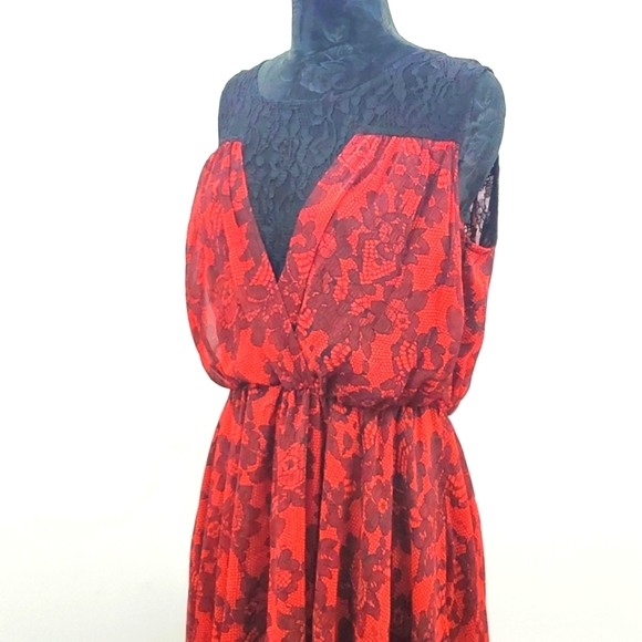 City Chic Red Black Embroidered Chiffon Dress XS - Picture 2 of 16